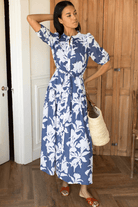 Dresses - Emerson Fry - Lucy 4 Basque Dress - Blue Indigo + Ivory Orchid Organic - Archery Close