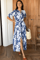 Dresses - Emerson Fry - Lucy 4 Basque Dress - Blue Indigo + Ivory Orchid Organic - Archery Close