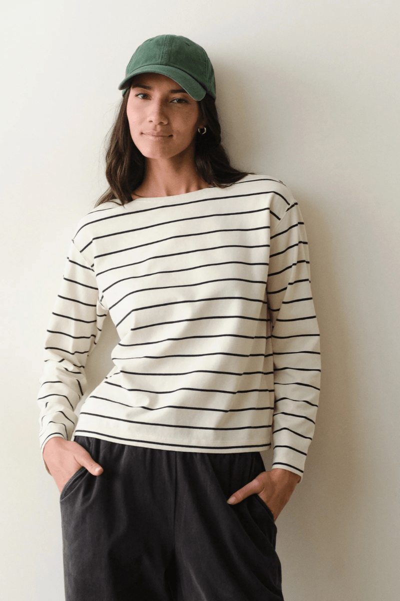 Shirts & Tops - Marine Layer - Luxe Sueded Mariner Tee in Black Stripe - Archery Close