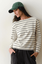 Shirts & Tops - Marine Layer - Luxe Sueded Mariner Tee in Black Stripe - Archery Close