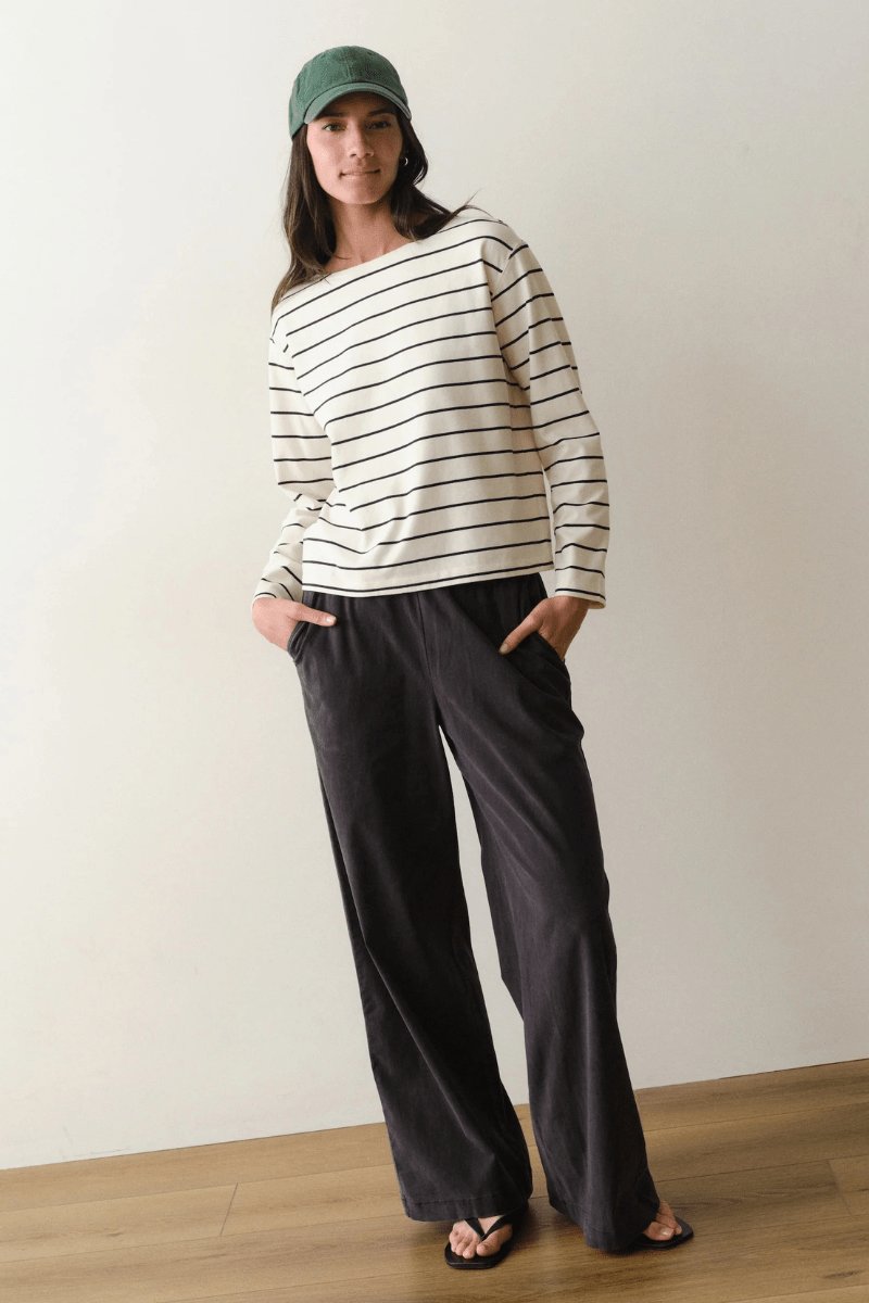 Shirts & Tops - Marine Layer - Luxe Sueded Mariner Tee in Black Stripe - Archery Close