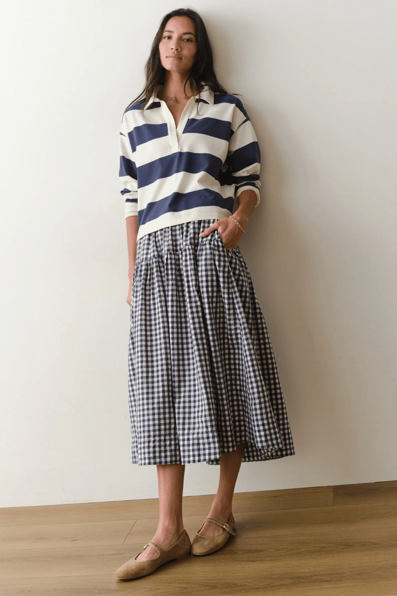 Shirts & Tops - Marine Layer - Luxe Sueded Polo Tee in Navy Stripe - Archery Close