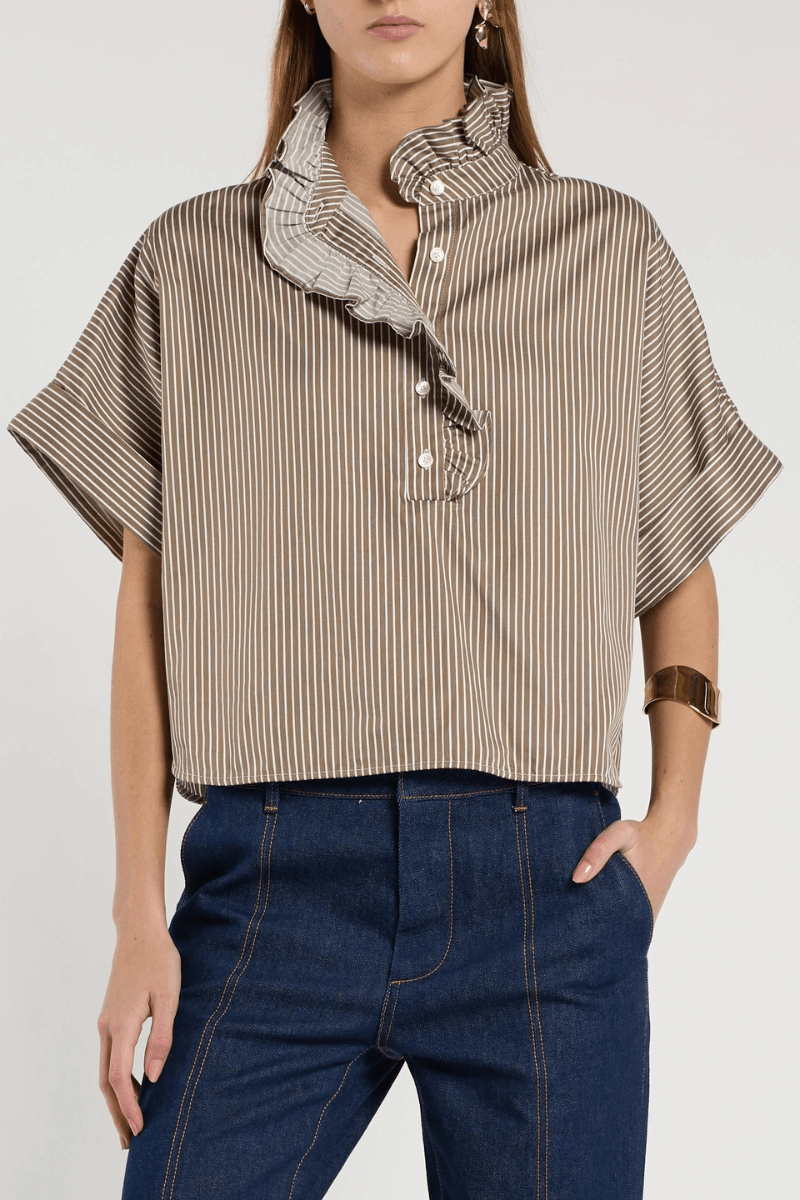 Shirts & Tops - Christy Lynn - Mabel Top in Chocolate Stripe - Archery Close