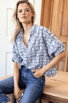 Shirts & Tops - Emerson Fry - Mandarin Collar Top in Etoile Vine Indigo - Archery Close