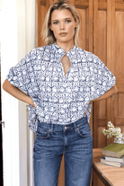 Shirts & Tops - Emerson Fry - Mandarin Collar Top in Etoile Vine Indigo - Archery Close