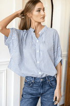Shirts & Tops - Emerson Fry - Mandarin Collar Top in Indigo Stripe Organic - Archery Close