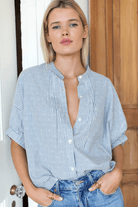 Shirts & Tops - Emerson Fry - Mandarin Collar Top in Mandela Stripes - Archery Close