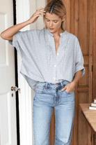 Shirts & Tops - Emerson Fry - Mandarin Collar Top in Mandela Stripes - Archery Close