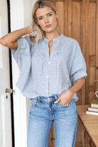 Shirts & Tops - Emerson Fry - Mandarin Collar Top in Mandela Stripes - Archery Close