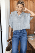 Shirts & Tops - Emerson Fry - Mandarin Collar Top in Moss Stripe Organic - Archery Close