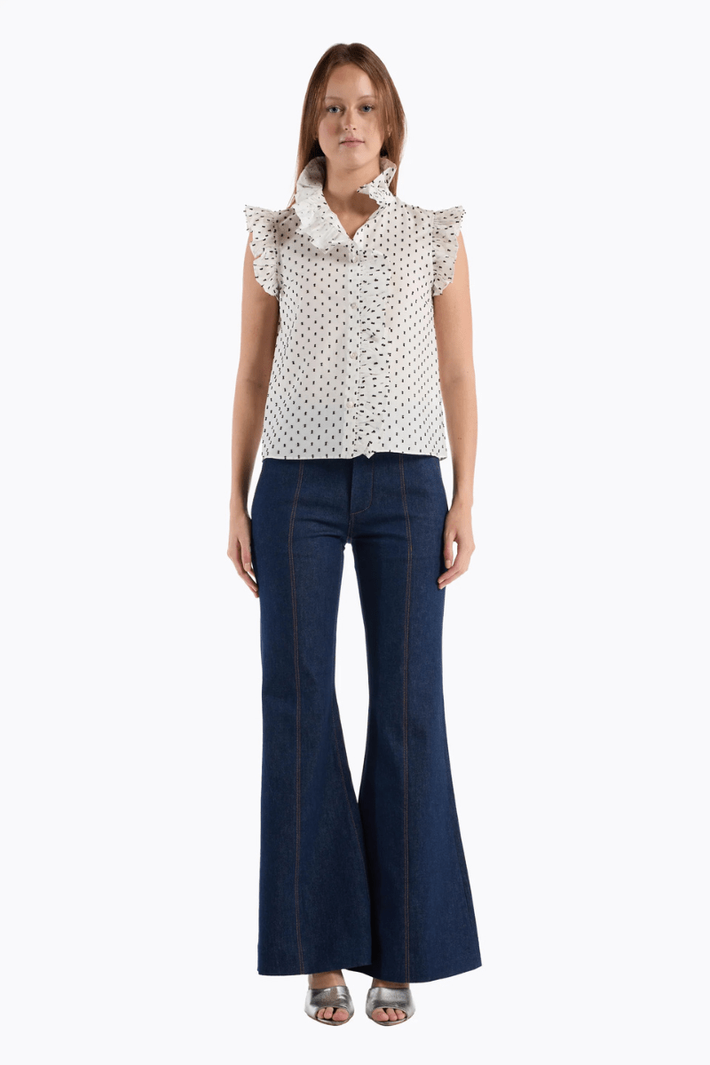 Shirts & Tops - Christy Lynn - Marfa Top in White Black Dot - Archery Close