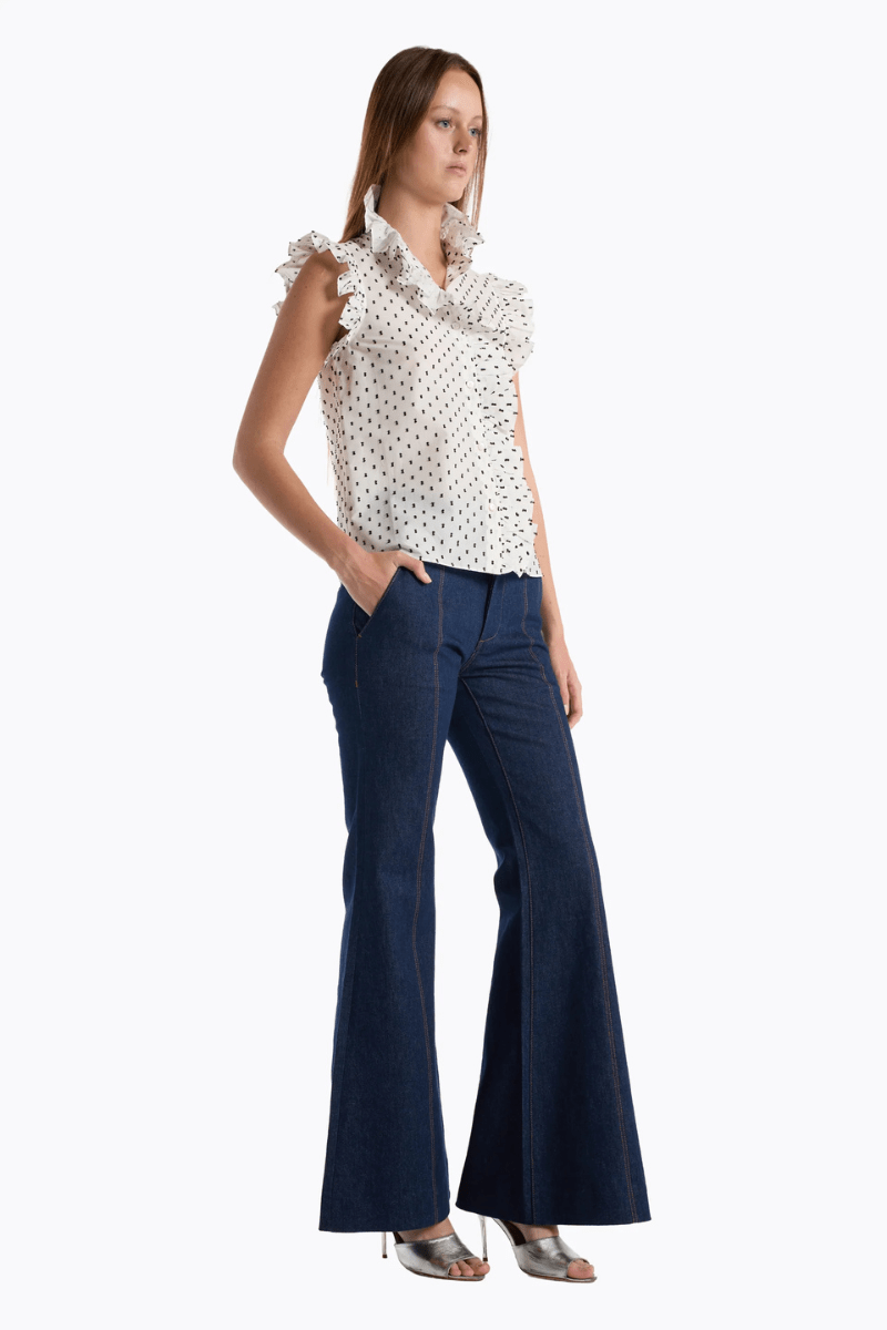 Shirts & Tops - Christy Lynn - Marfa Top in White Black Dot - Archery Close