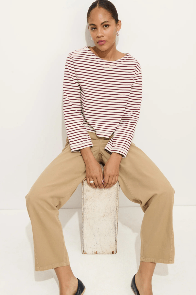 Shirts & Tops - Alex Mill - Marseille Boatneck Crew in Off White/Burgundy - Archery Close