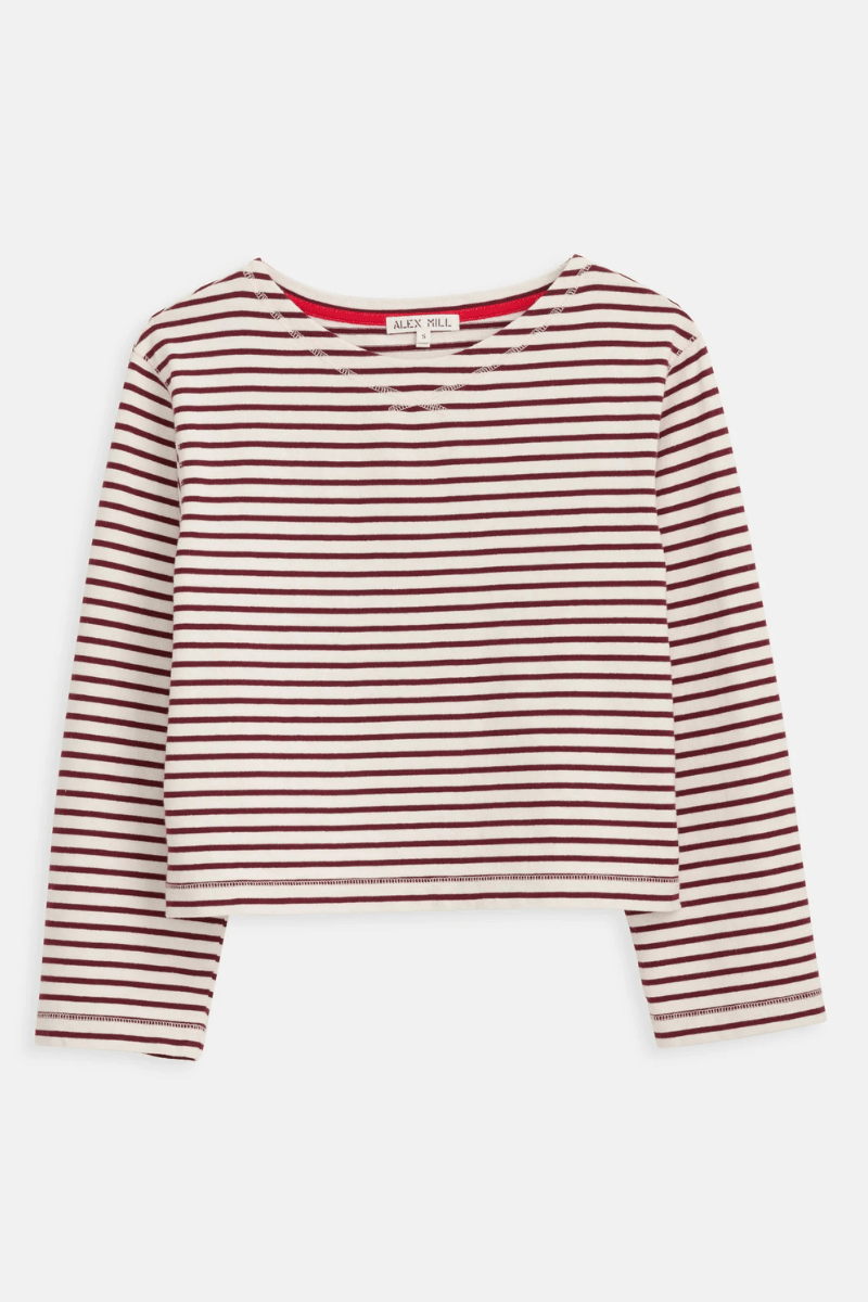 Shirts & Tops - Alex Mill - Marseille Boatneck Crew in Off White/Burgundy - Archery Close