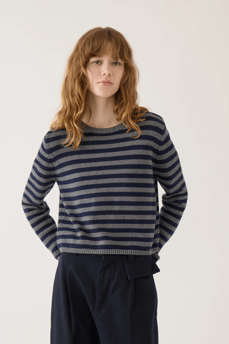Sweater - DemyLee - Melina Stripe Cotton Cashmere Sweater - Archery Close