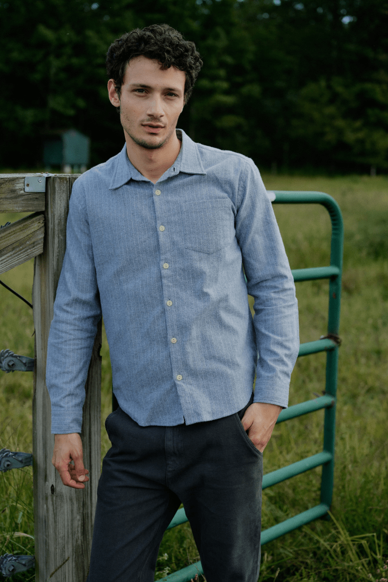 Shirts & Tops - Road to Nowhere Clothing - Men's Accord Shirt in Denim Herringbone - Archery Close