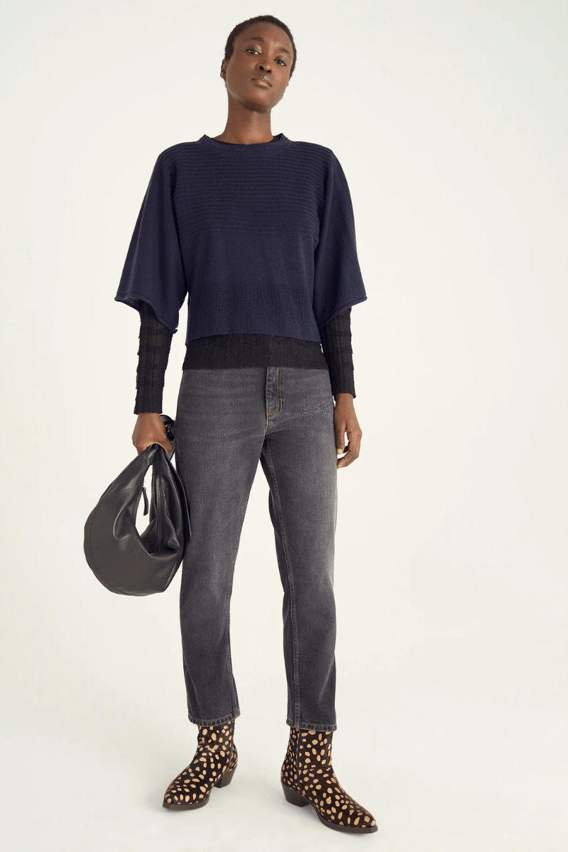 Sweater - Cotelac - Merino Wool Sweater in Sapphire - Archery Close