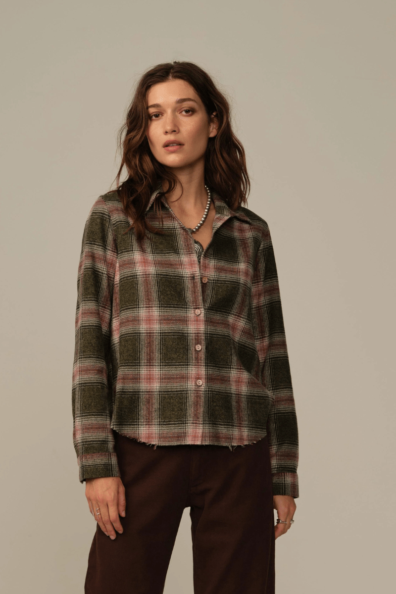 Shirts & Tops - Road to Nowhere Clothing - Mila Flannel in Wine Plaid - Archery Close