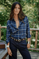 Shirts & Tops - Road to Nowhere Clothing - Mila Shirt in Indigo Windowpane - Archery Close