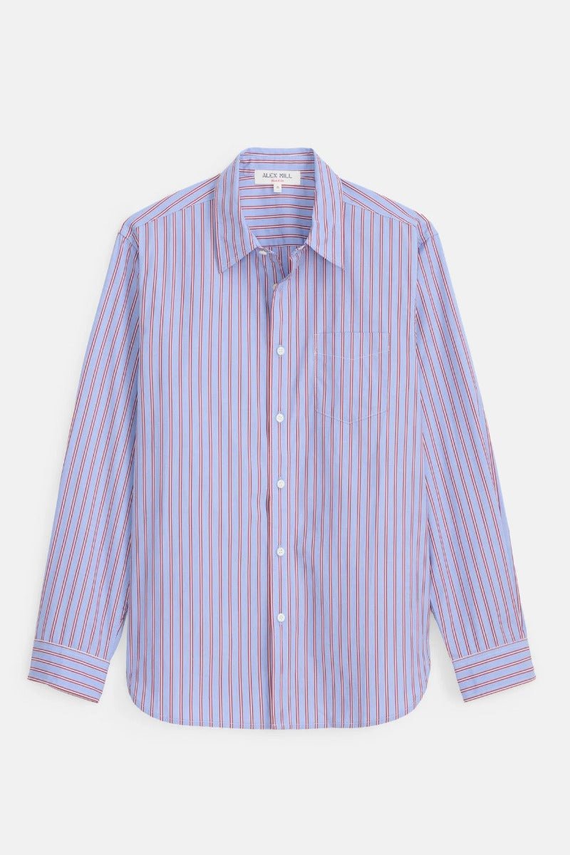 Alex Mill Mill Point Collar Striped Shirt in Cotton Poplin - Blue Stripe