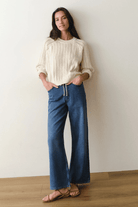 Sweater - Marine Layer - Mina Pointelle Sweater in Cream - Archery Close
