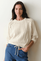 Sweater - Marine Layer - Mina Pointelle Sweater in Cream - Archery Close
