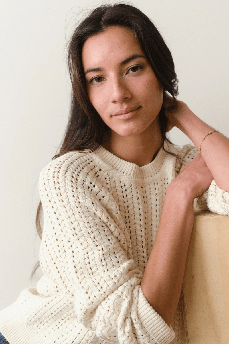Sweater - Marine Layer - Mina Pointelle Sweater in Cream - Archery Close