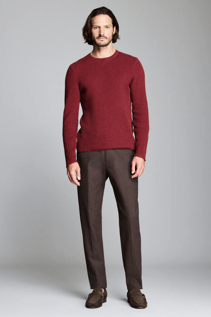 Sweater - Billy Reid - Mini Waffle Crew in Syrah - Archery Close