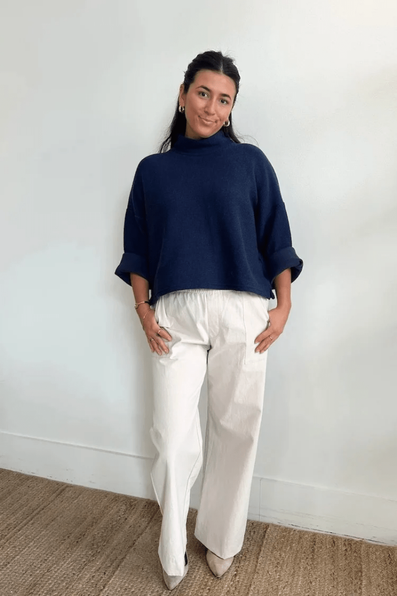 Sweater - Natalie Busby - Mock Neck Sweater in Navy - Archery Close