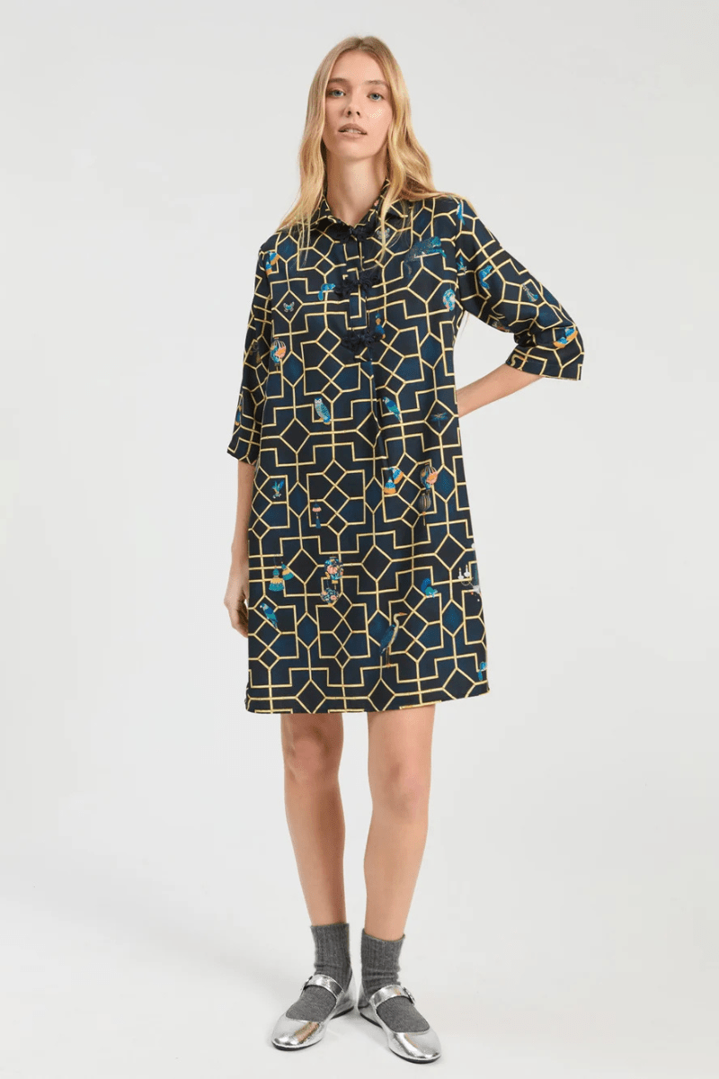 Dresses - Vilagallo - Navy Bamboo Dress - Archery Close