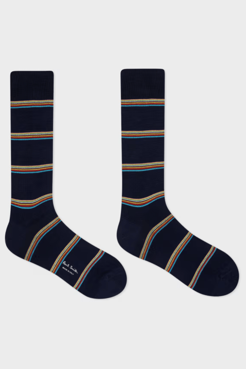 Socks - Paul Smith - Navy Block 'Signature Stripe' Socks - Archery Close