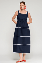 Dresses - Vilagallo - Navy Dress with White Stripes - Archery Close