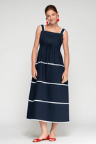 Dresses - Vilagallo - Navy Dress with White Stripes - Archery Close
