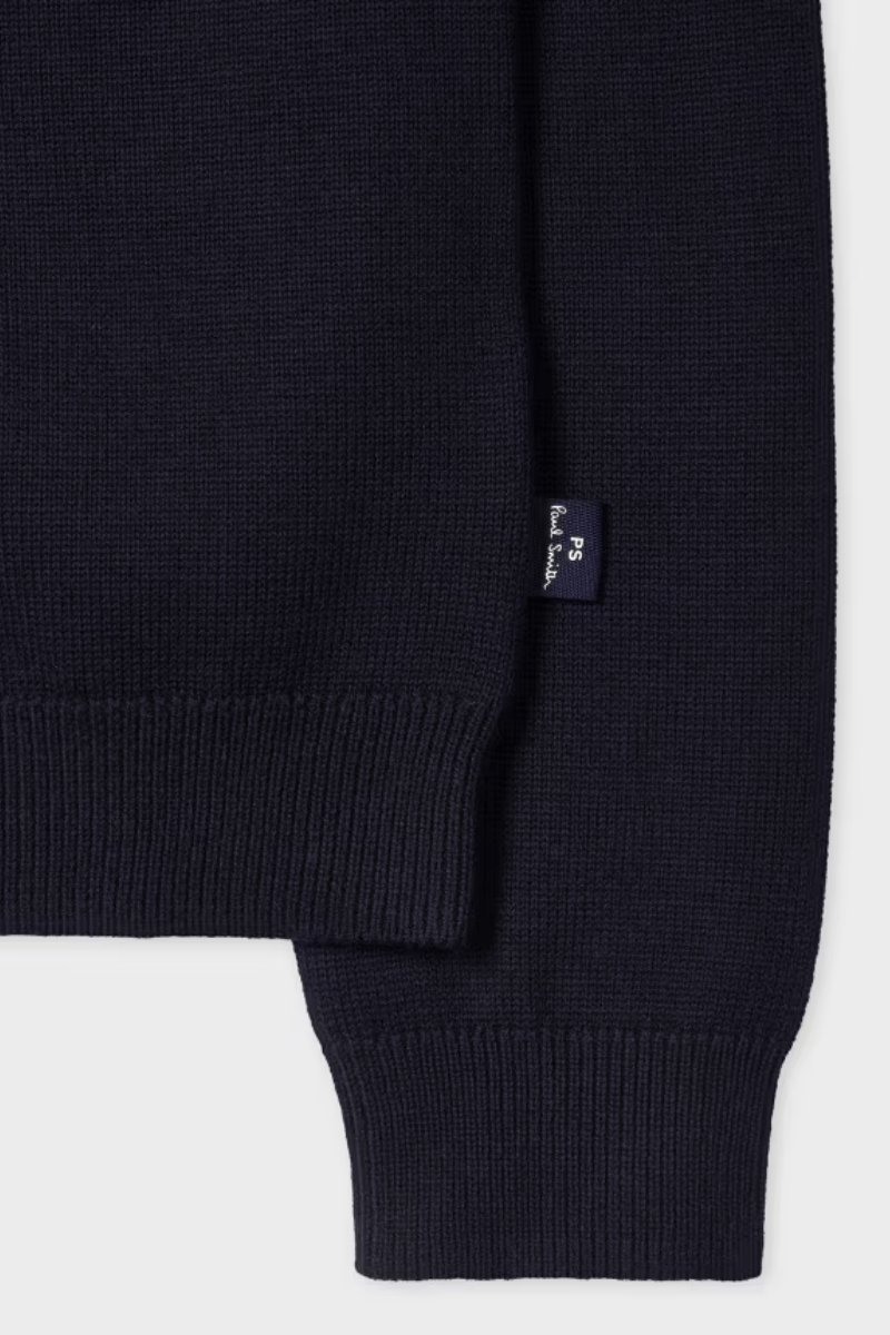 Sweater - Paul Smith - Navy Merino - Blend 'Edelweiss' Applique Sweater - Archery Close