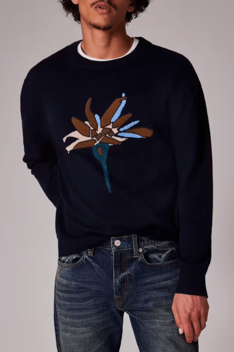 Sweater - Paul Smith - Navy Merino - Blend 'Edelweiss' Applique Sweater - Archery Close