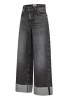 Black wide-leg jeans on a white background