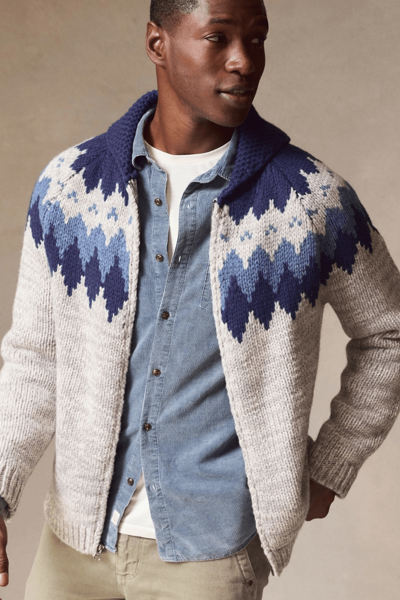 Sweater - Marine Layer - Nordic Fair Isle Sweater Jacket - Archery Close