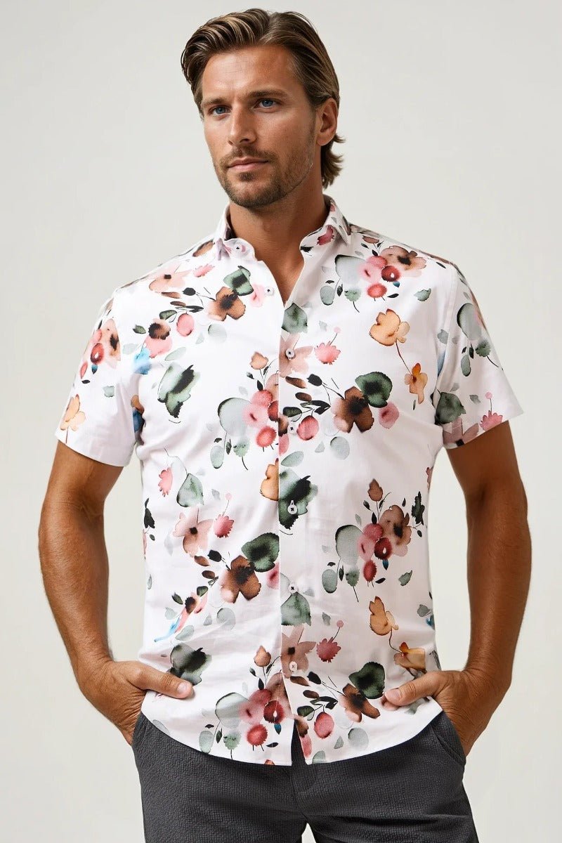 Stone Rose Nova - White Watercolor Floral Shirt