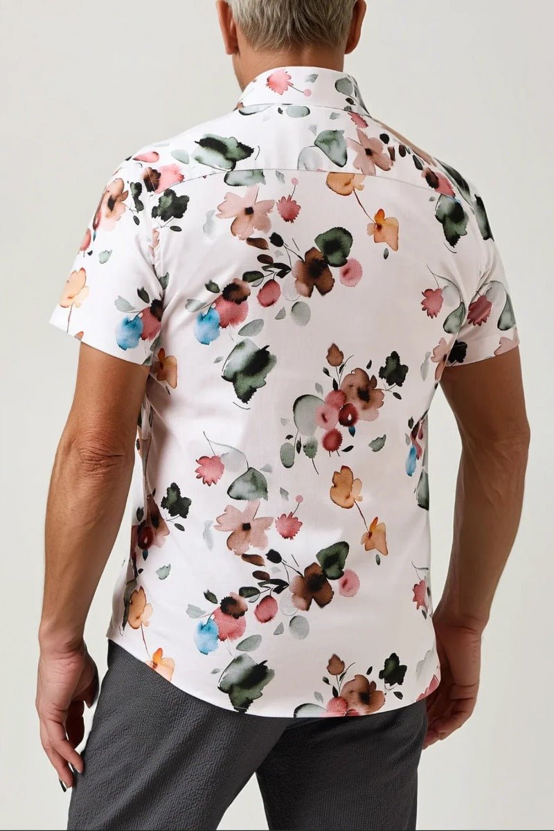 Stone Rose Nova - White Watercolor Floral Shirt