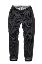 Black rain pants on a white background