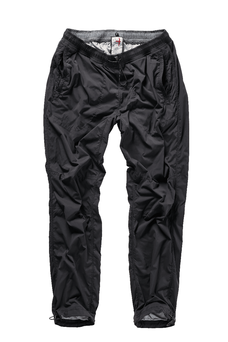 Black rain pants on a white background