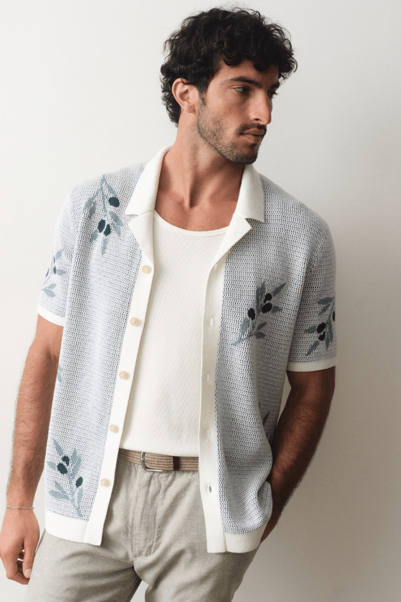 Sweater - Marine Layer - Olivo Resort Sweater White Olive - Archery Close