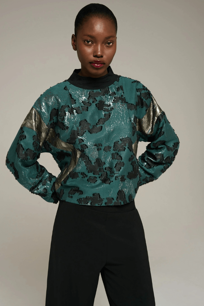 Shirts & Tops - Cotelac - Oversized high-neck long-sleeve blouse - Archery Close