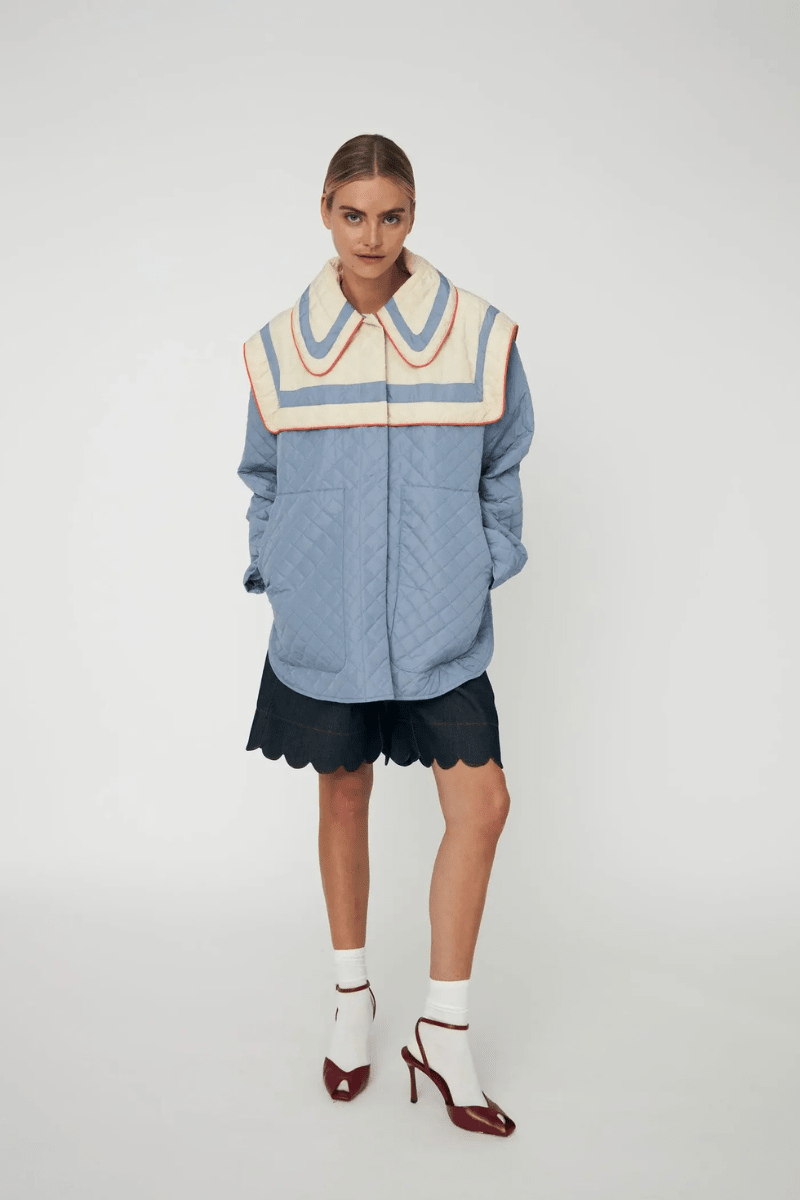 Outerwear - Stella Nova - Oversized Quilted Sailor Coat - Archery Close