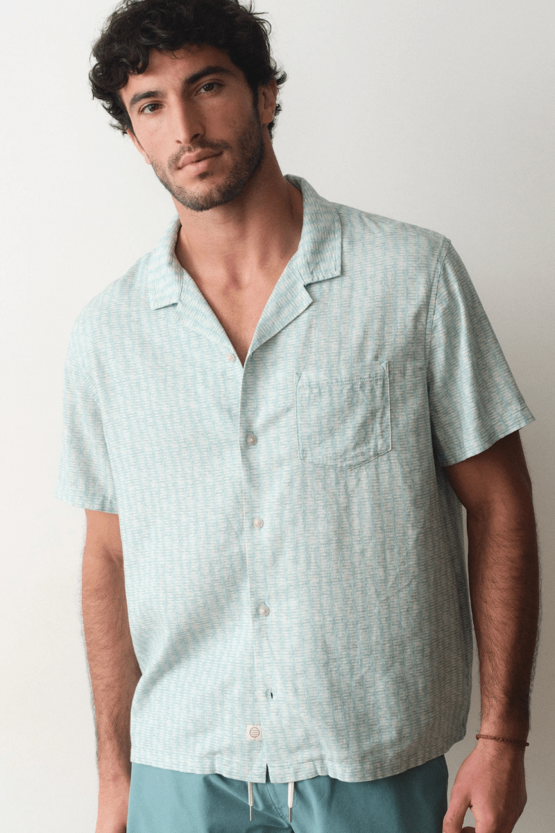 Shirts & Tops - Marine Layer - Pablo Tencel in Aqua Sardine Print - Archery Close