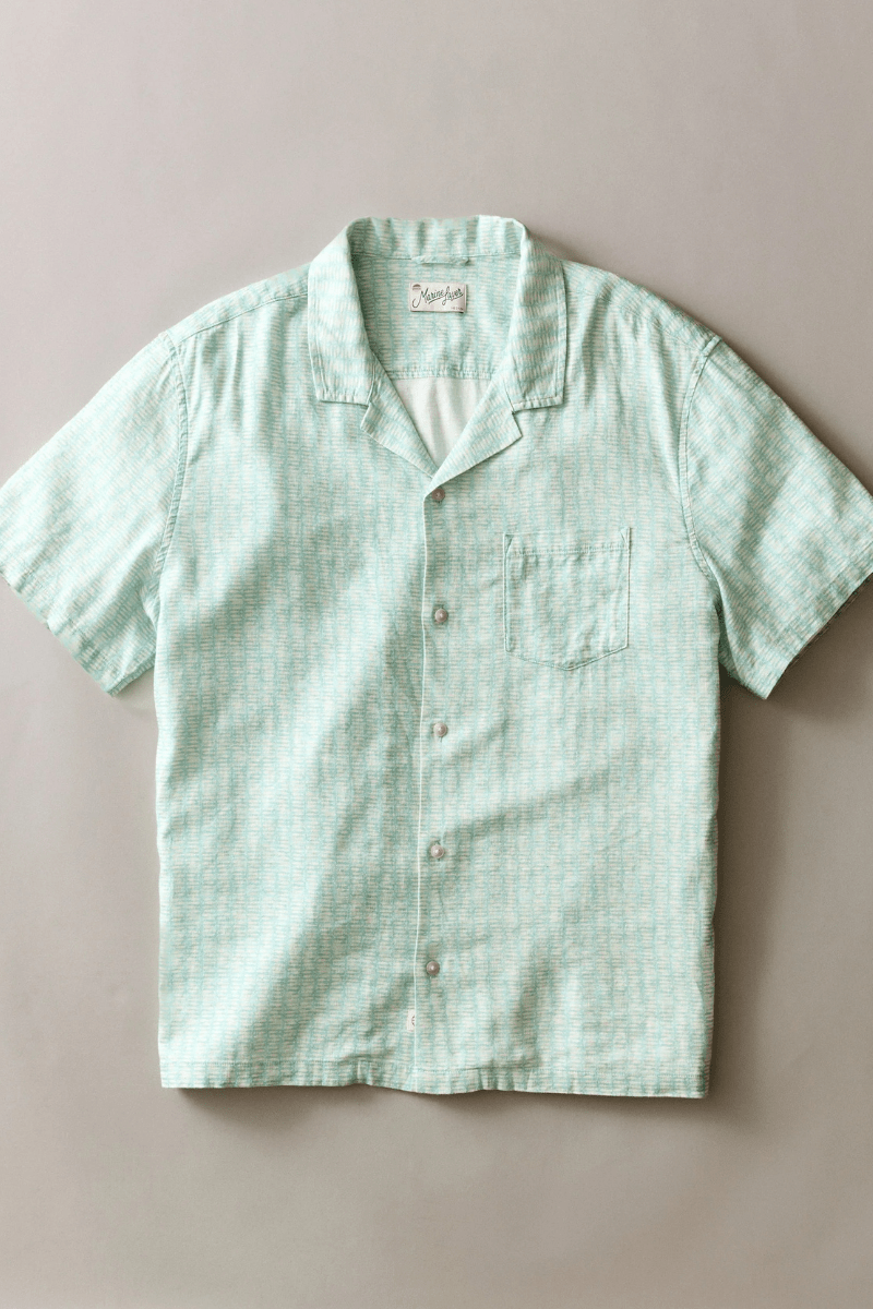 Shirts & Tops - Marine Layer - Pablo Tencel in Aqua Sardine Print - Archery Close