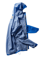 Blue raincoat with a hood on a white background