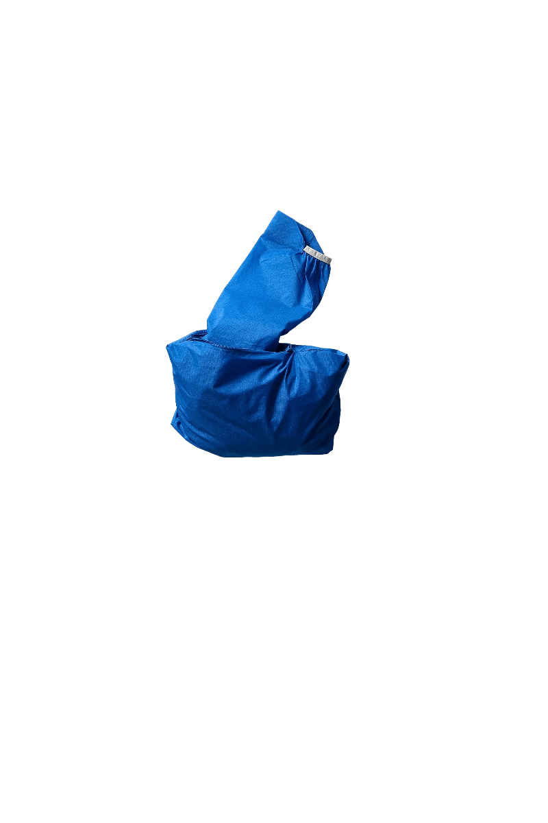 Blue fabric object on a white background