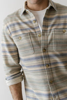 Plaid shirt worn by a person on a plain background