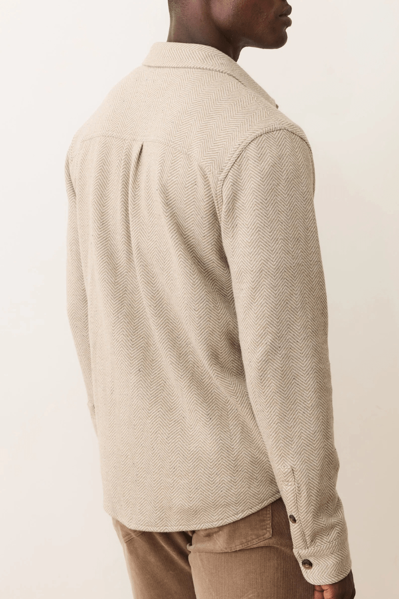 Shirts & Tops - Marine Layer - Pacifica Stretch Twill Overshirt in Taupe Herringbone - Archery Close